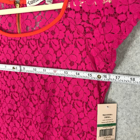 Nanette Lepore Top Womens Medium Pink Floral Lace Scalloped Feminine Sheer Twee‎ - Picture 7 of 10